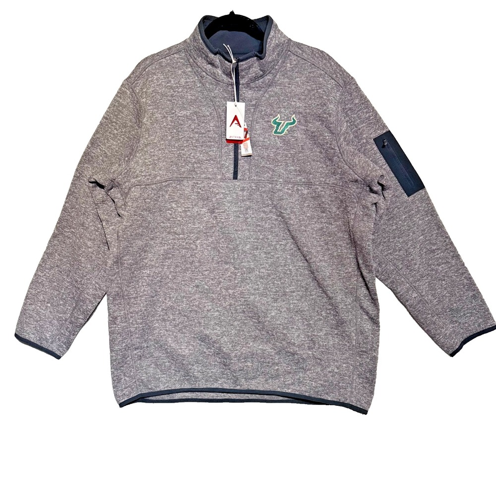 Antigua USF Bulls 1/4 Zip Fleece Pullover Mens 2XL Gray University South Florida